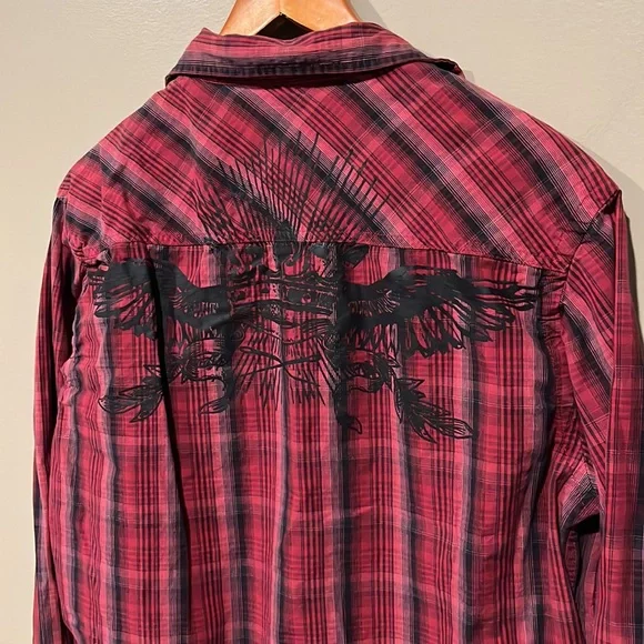 marc ecko dress shirts Men's Button Up LS Shirt. Size L. Brown/White Vertical Stripe Mens Over The Top Tee Alfani and Marc Ecko Shirt